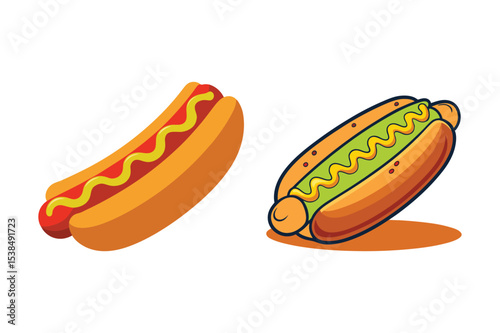 Hot Dog Clipart Set – Tasty Fast Food Cartoon Vector Illustration