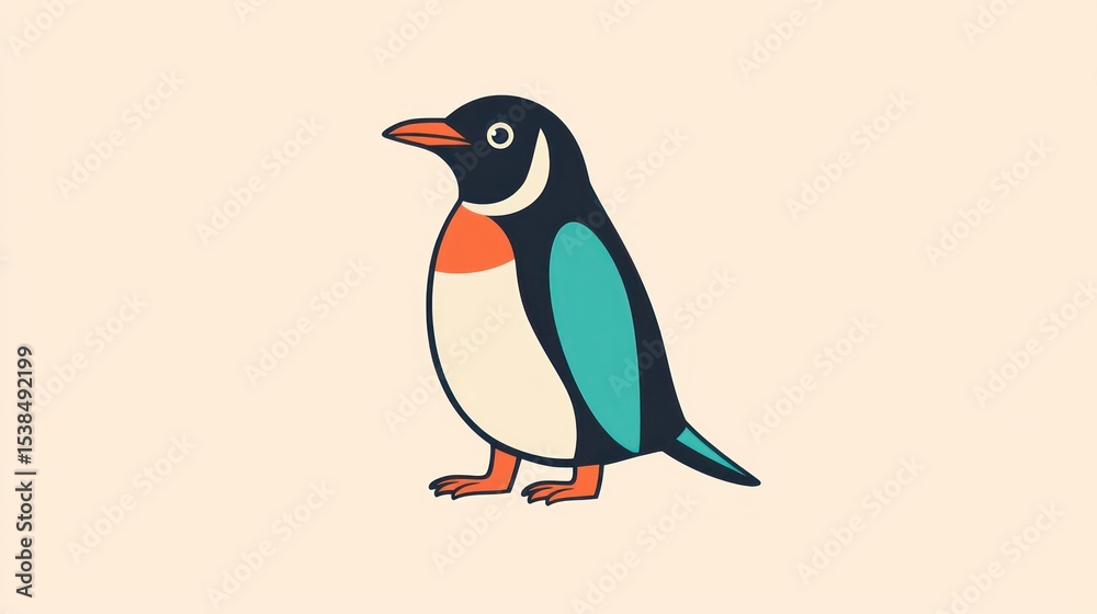 Obraz premium Cute cartoon penguin illustration, peaceful scene, possible use in children's books or education