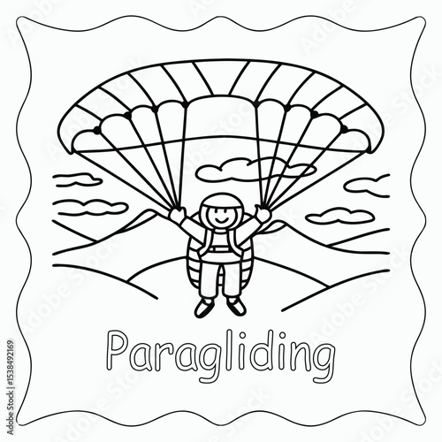 Paragliding Coloring Page – Outdoor Adventure Sky Activity Printable for Kids