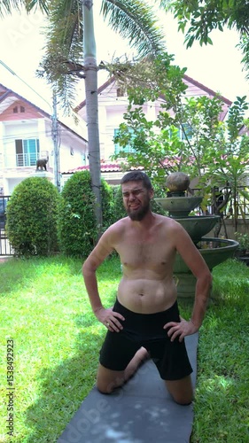 Angry man frustrated with lack of fitness progress after workout