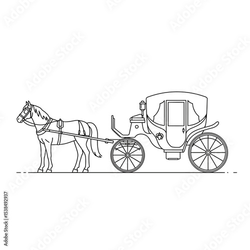 Horse-Carriage silhouette with horse. Vector illustration of brougham in baroque style. Vintage carriage isolated on white background. Good for design, invitation card, logo or decoration