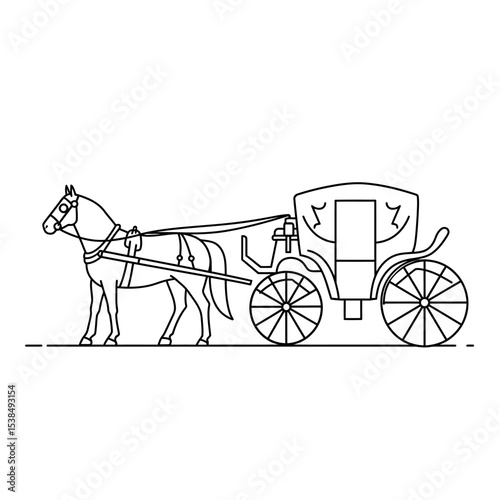 Horse-Carriage silhouette with horse. Vector illustration of brougham in baroque style. Vintage carriage isolated on white background. Good for design, invitation card, logo or decoration