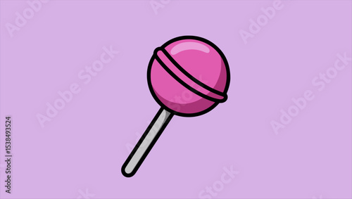 A digital illustration of a pink lollipop with a grey stick, drawn in a simple, cartoonish style