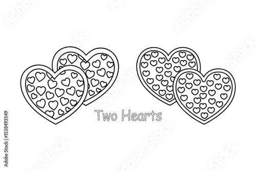 Set of Two Hearts Coloring Page – Romantic Love Pattern Printable for Kids