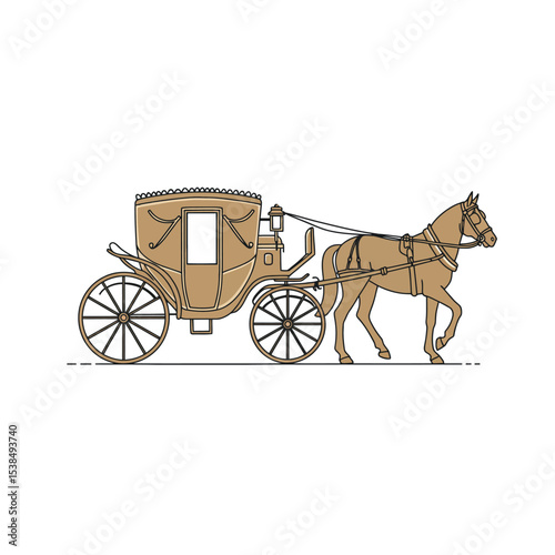 Horse-Carriage silhouette with horse. Vector illustration of brougham in baroque style. Vintage carriage isolated on white background. Good for design, invitation card, logo or decoration