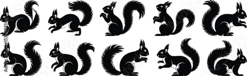 Wallpaper Mural Energetic Squirrel Silhouettes in Various Dynamic Poses, Ideal for Wildlife, Nature, Forest, and Animal-themed Designs Torontodigital.ca