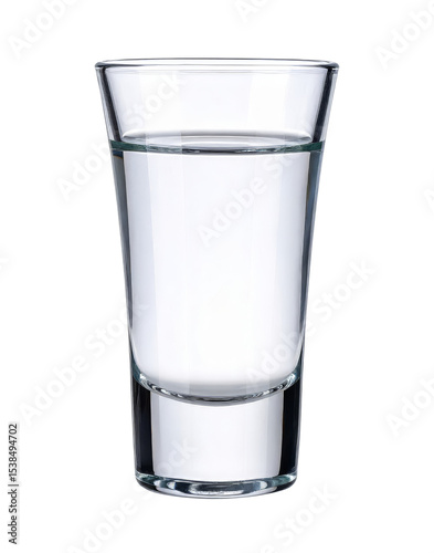 Glass of vodka reflecting on white background