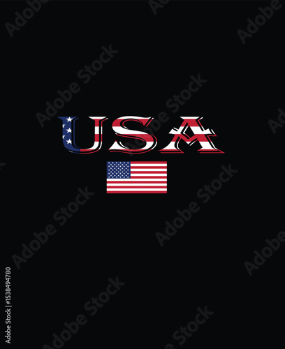 American Patriot: A visual testament to American identity, the image presents the iconic "USA" emblem in a bold typeface, interwoven with the stars and stripes, underscored by a miniature flag.
