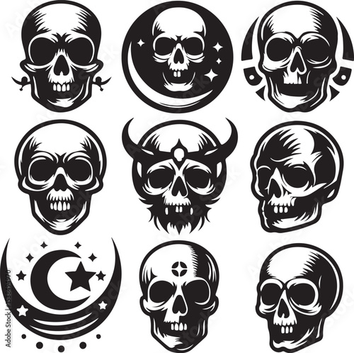 Set of skull silhouettes vector