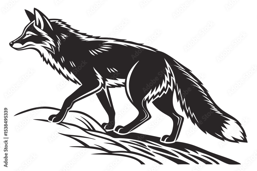 Obraz premium Striking silhouette shows a fox gracefully walking through tall, textured grass with confidence