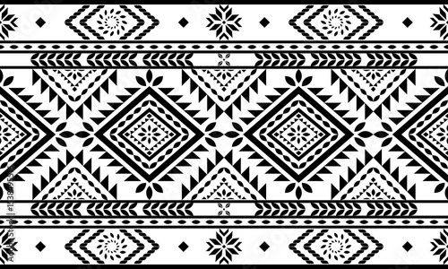 Southwest Native seamless pattern ethnic tribal Aztec geometric Navajo Native American fabric black and white design vector for textile print