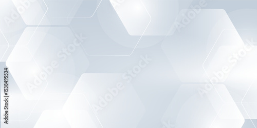 Abstract white and grey hexagonal pattern background design. Modern simple overlapping hexagon geometric element with molecular structures. Medical science technology concept.