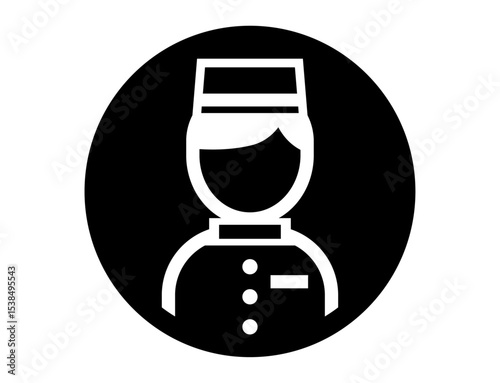 ホテルスタッフの丸いシンプルなモノクロ白抜きイラストアイコン