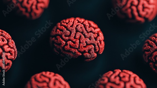 Intricate Red Brain Models on Dark Background with Detail