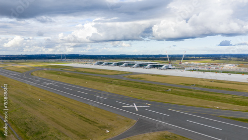 Drone aerial photograph of the new Western Sydney International Airport precinct currently under construction 2025