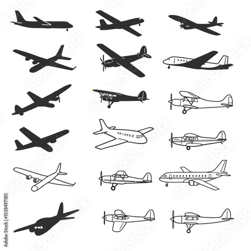 Realistic aircraft. Passenger plane in different views. Vector 3D model of an airplane isolated on white background.