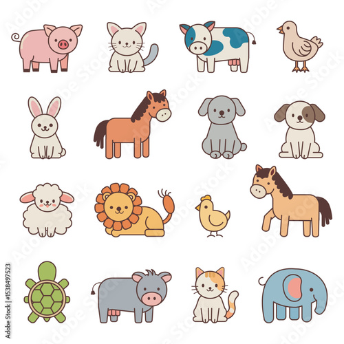 Adorable Farm Animal Character Set.