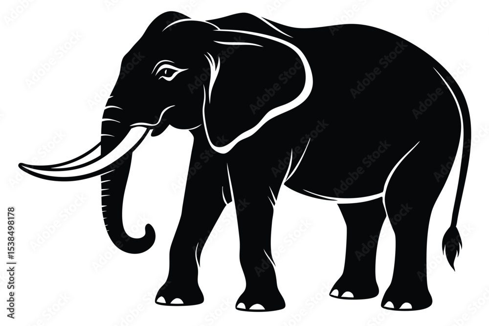 Fototapeta premium Silhouette of an African elephant shows strong tusks and powerful form in full body