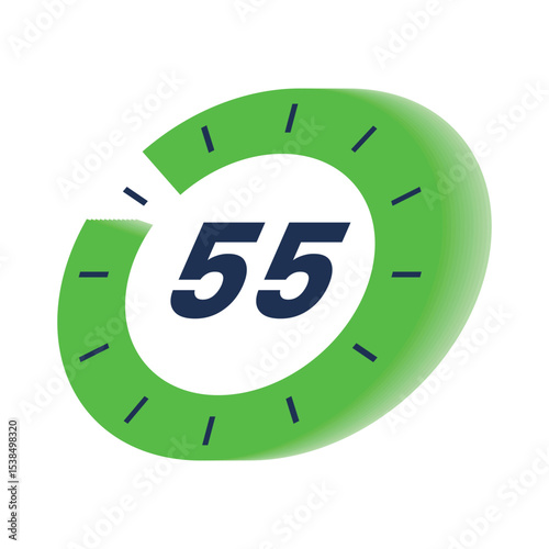 Countdown timer icon start 5, 10, 15, 20, 25, 30, 35, 40, 45, 50, 55 and 60. Numeric countdown elements for progress tracking, Time Tracking Illustration,Stopwatch Countdown Icons