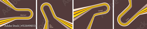 Background with coloured lines in retro 1970s style. Abstract dynamic curved ribbons. Design for poster or banner design of sports races and running events. Vector.