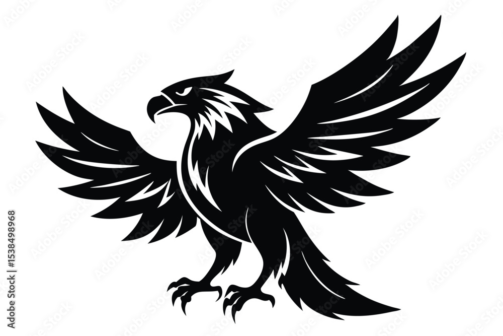 Obraz premium Isolated eagle spreads its wings in a bold, simplistic silhouette against a plain background