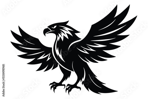 Isolated eagle spreads its wings in a bold, simplistic silhouette against a plain background
