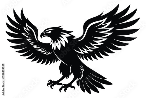 Majestic black eagle soars with outstretched wings, exhibiting power and freedom