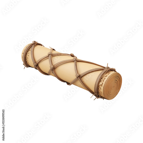 Stylized scroll, perhaps made of bamboo or a similar material. It features a smooth, matte surface with a light tan color, on a transparent background