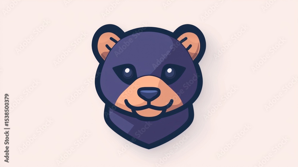 Naklejka premium Cartoon Bear Head, Cute, Flat Design, Background