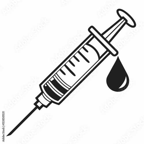 Medical Syringe Illustration Line Art Vector Graphic