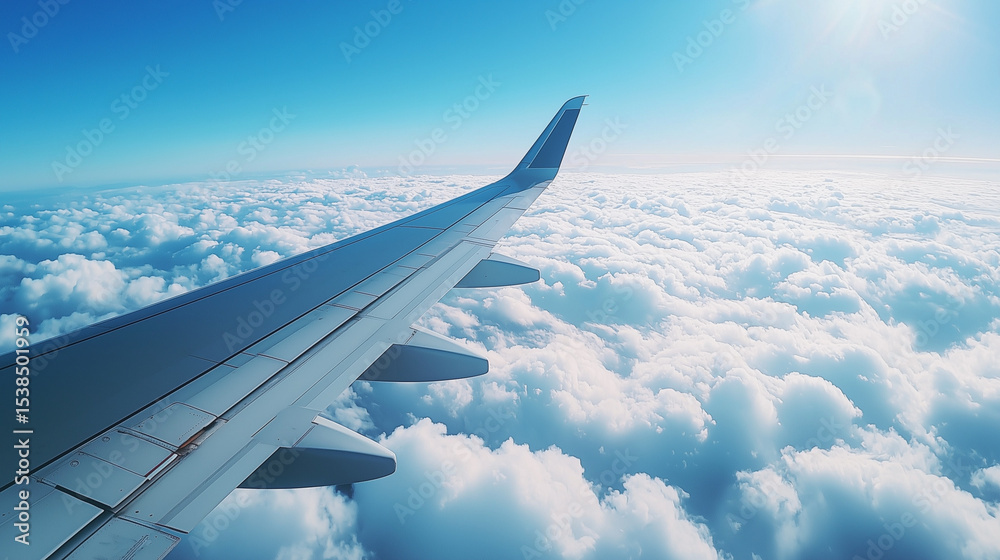 Obraz premium Aerial Airplane Wing Above Clouds Capturing Spirit Of Freedom And National Pride Emblematic Of Patriotic Celebration Honoring Country Sovereignty And Unity Amid Sky