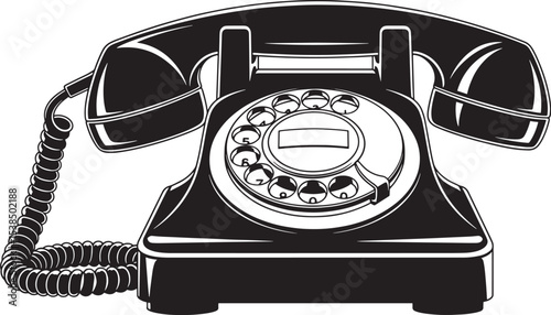 Vintage Black Rotary Telephone Illustration retro