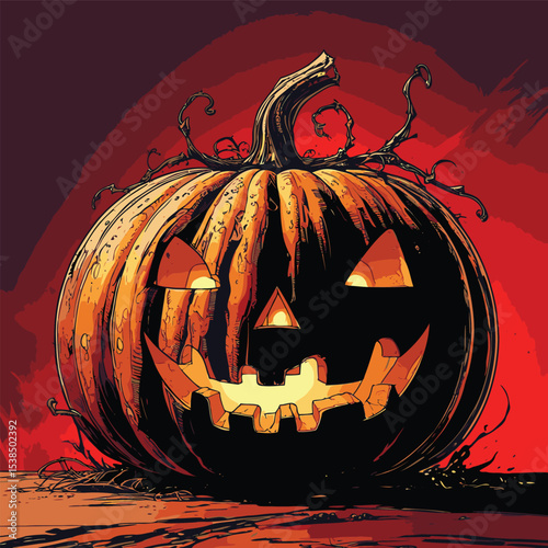comic book style halloween pumpkin illustration for design purposes