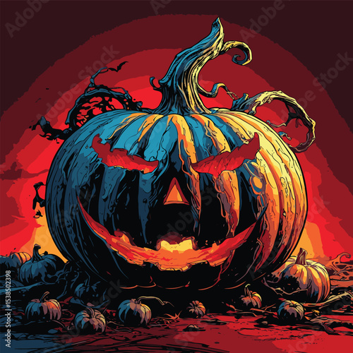 comic book style halloween pumpkin illustration for design purposes
