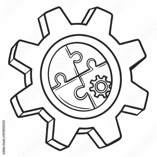 Interlocking Gears and Puzzle Pieces Synergy, Teamwork, and Problem-Solving Illustration
