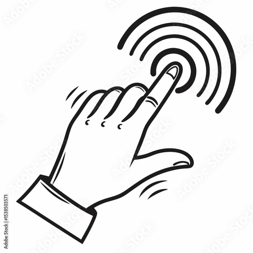 Hand Touching Screen  Interactive Technology Icon Illustration