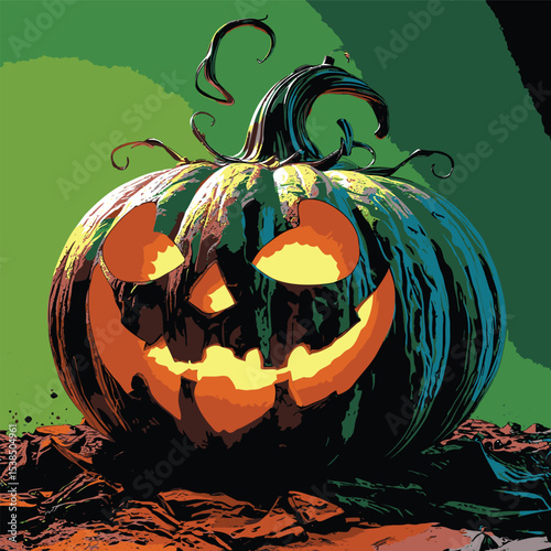 comic book style halloween pumpkin illustration for design purposes