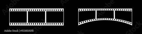 35mm film strip vector design with 3 frames on black background. White film reel symbol illustration to use for photography, television, cinema, photo frame.