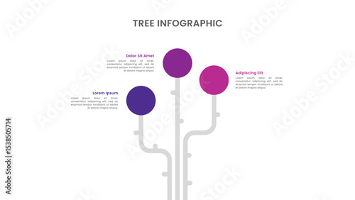 Tree Diagram Infographic Template Design with 3 Steps for Slide Presentation