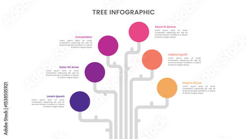 Tree Diagram Infographic Template Design with 6 Steps for Slide Presentation