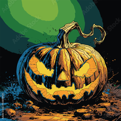 comic book style halloween pumpkin illustration for design purposes