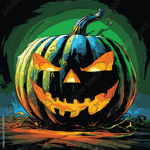comic book style halloween pumpkin illustration for design purposes