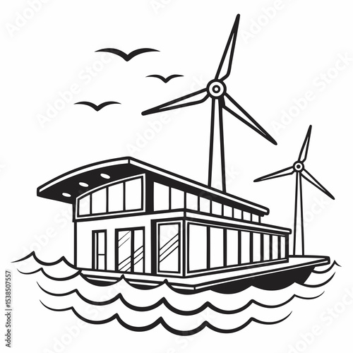 Eco-Friendly Floating House with Wind Turbines Sustainable Architecture on Water