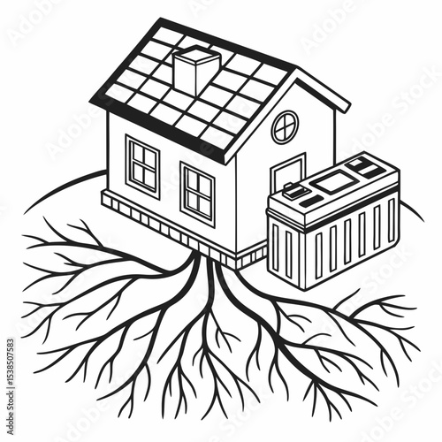 Sustainable Home Design Energy Efficiency and Root System Illustration