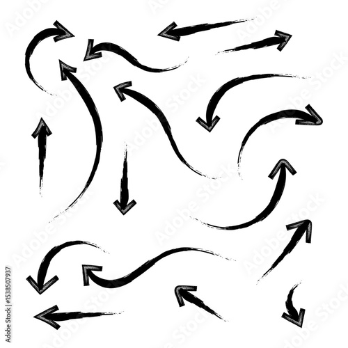 Set of simple hand drawn black arrows. Various simple lines of arrow collection