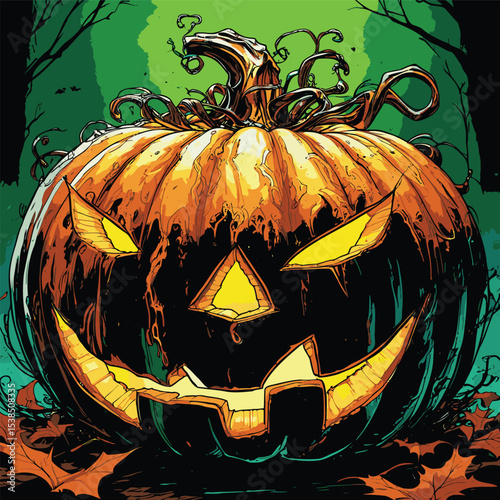 comic book style halloween pumpkin illustration for design purposes