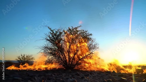fire in the planet in desert landscape 