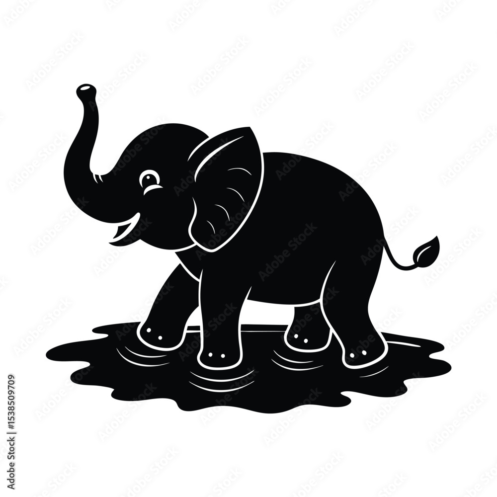 Obraz premium Baby Elephant Playing in Water Puddle