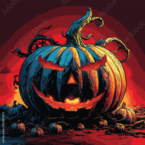 comic book style halloween pumpkin illustration for design purposes