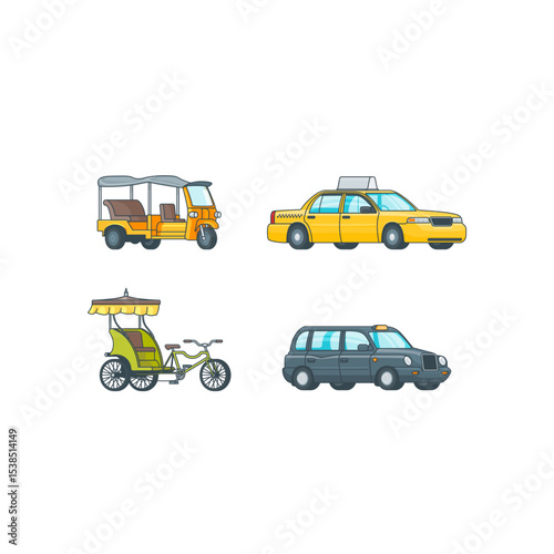 Different Taxi vehicles icon logo flat vector design
